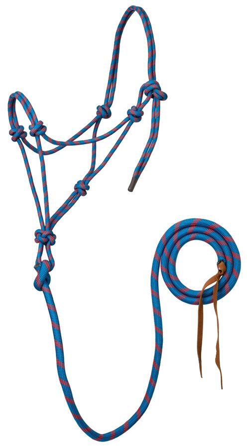 Weaver 5/16" Rope Horse Halter w/Attached Lead - Turquoise/Red