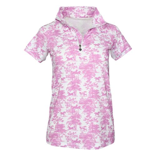 OVERSTOCK: Dapplebay Kids' 1/4 Zip Short Sleeve Shirt - 8-9 years - Rose Equestrian Toile