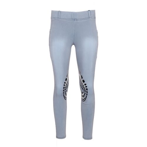 Equine Couture Women's Denim Silicon Knee Patch Tights w/Phone Pocket - Light Grey