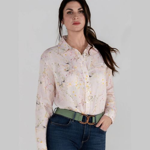 Dapplebay Women's Breezy Button Up Top - Light Pink Dragonfly Meadow