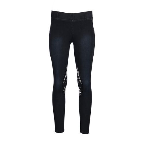 Equine Couture Women's Denim Silicon Knee Patch Tights w/Phone Pocket - Anthracite