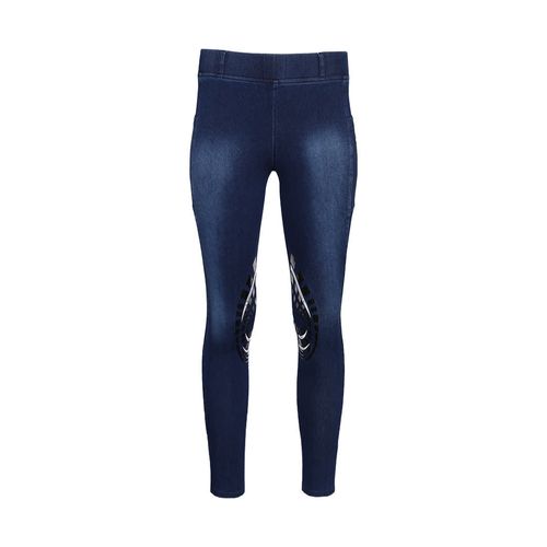 Equine Couture Women's Denim Silicon Knee Patch Tights w/Phone Pocket - Blue