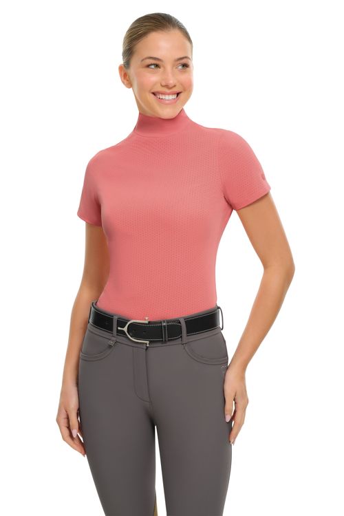 RJ Classics Women's Jodi Short Sleeve Mock Neck Tech Shirt - Coral
