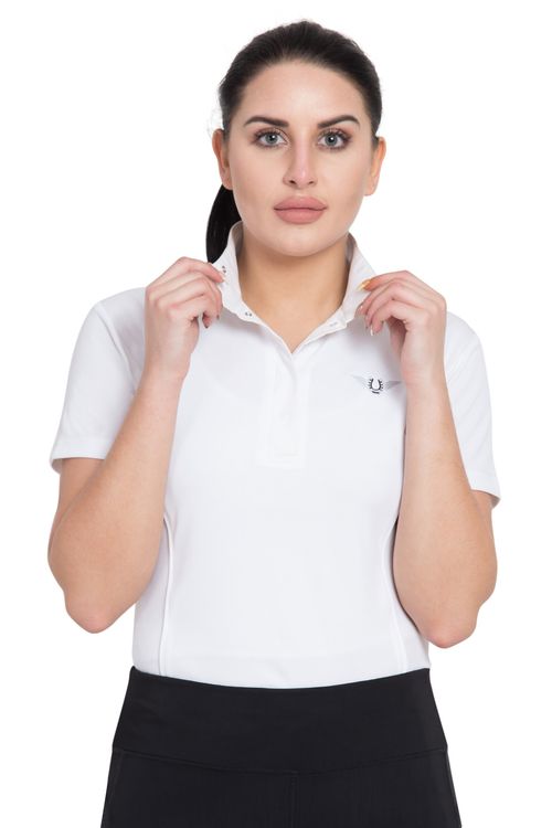 BARGAIN BARN: TuffRider Women's Kirby Kwik Dry Short Sleeve Show Shirt - XX Large - White/White