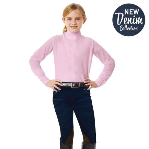 OPENBOX: Romfh Kids' Bellita Denim 2 Button Knee Patch Euro Seat Breeches - 14 - Classic Dark Denim
