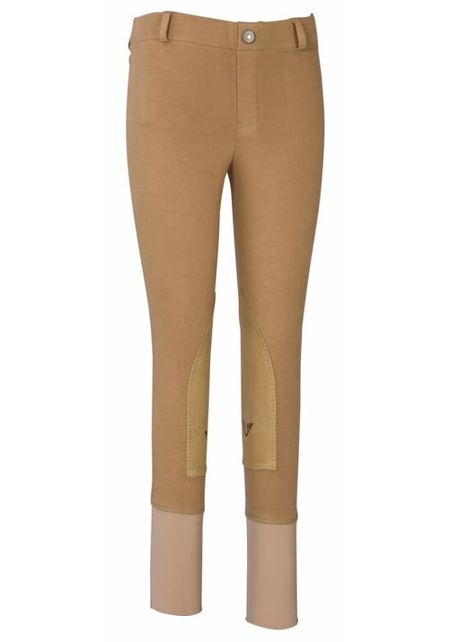 OVERSTOCK: TuffRider Kids' Starter Lowrise Pull-On Knee Patch Breeches - 10 Regular - Sand