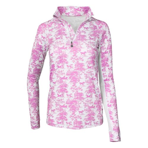 BARGAIN BARN: Dapplebay Kids' 1/4 Zip Long Sleeve Shirt - 10-12 years - Rose Equestrian Toile