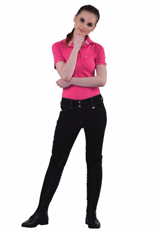 OPENBOX: Equine Couture Women's Sportif Natasha Knee Patch Breeches - 26 Regular - Black/Lt Tan Stitching