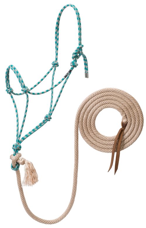 Weaver Silvertip No. 95 Rope Halter w/12' Lead - Teal/Tan/Silver/White