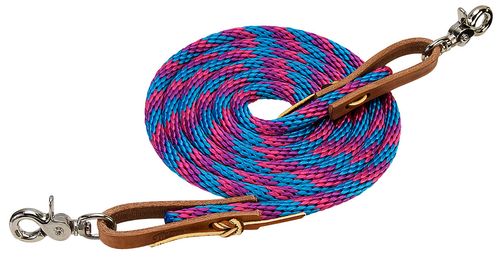 Weaver 8ft Poly Roping Reins w/Scissor Snaps - Hurricane Blue/Pink Fusion/Purple Jazz