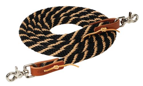 Weaver 8ft Poly Roping Reins w/Scissor Snaps - Black/Tan