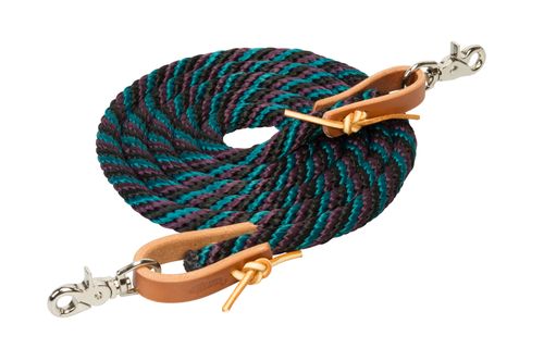 Weaver 8ft Poly Roping Reins w/Scissor Snaps - Black/Plum/Teal