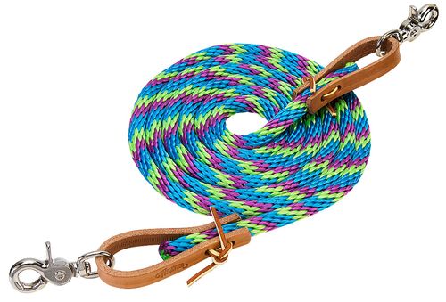 Weaver 8ft Poly Roping Reins w/Scissor Snaps - Lime Zest/Hurricane Blue/Purple Jazz