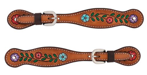 Weaver Turquoise Cross Floral Vine Spur Straps - Light Oiled