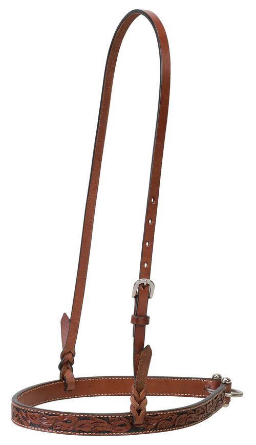 Weaver Turquoise Cross 1" Floral Carved Noseband - Chestnut