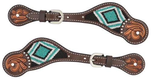 Weaver Turquoise Cross Turquoise Beaded Spur Straps - Dark Oiled