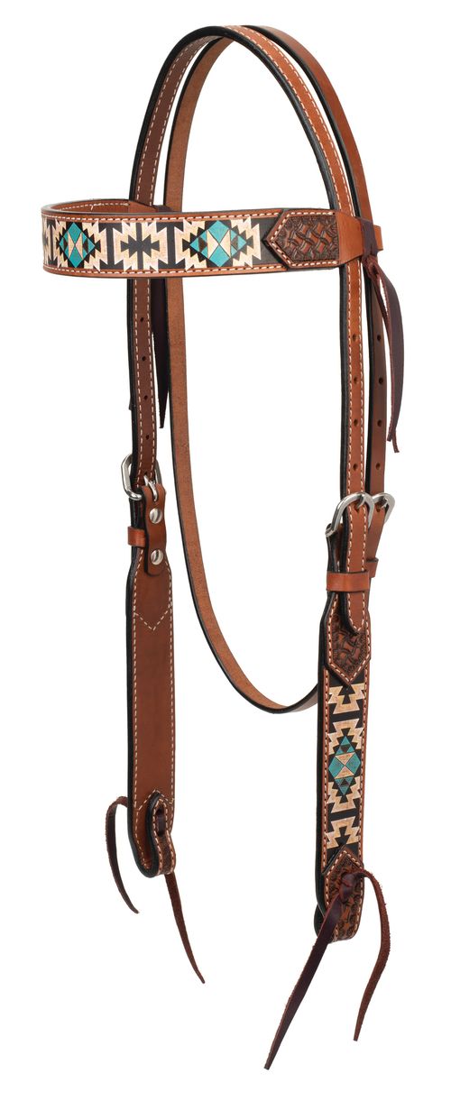 Weaver Turquoise Cross Aztec 5/8" Browband Headstall - Light Oiled