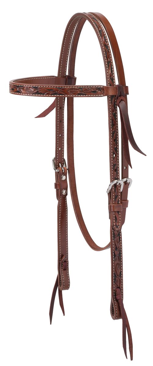 Weaver Turquoise Cross Floral Carved 5/8" Browband Headstall - Chestnut