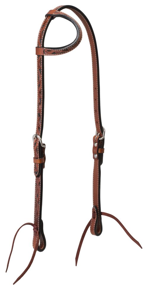 Weaver Turquoise Cross Floral Carved 5/8" Sliding Ear Headstall - Chestnut