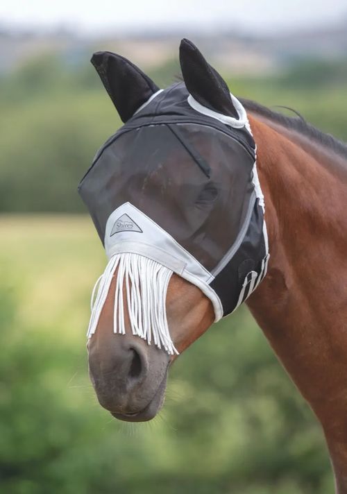 READY TO SHIP: Shires FlyGuard Fine Mesh Fly Mask w/Nose Fringe - Pony - Black