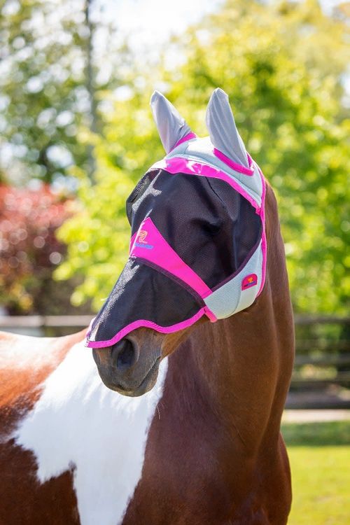 READY TO SHIP: Shires FlyGuard Air Motion Fly Mask w/Ears & Nose - Large Horse - Pink