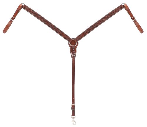 Weaver Turquoise Cross Floral Carved 1.25" Straight Breast Collar - Chestnut