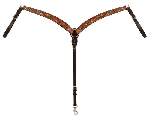 Weaver Turquoise Cross Floral Vine Contoured Breast Collar - Light Oiled