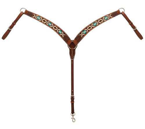 Weaver Turquoise Cross Aztec Contoured Breast Collar - Light Oiled