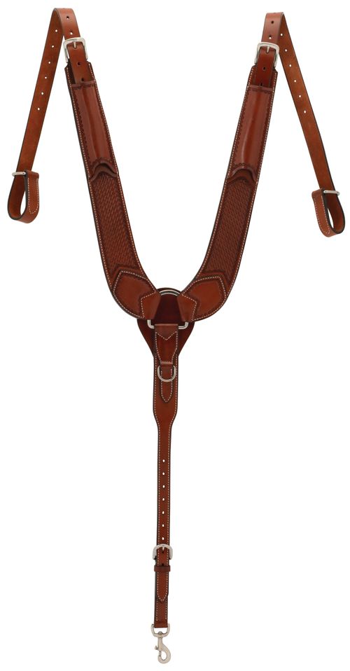 Weaver Turquoise Cross Basketweave Tooled Pulling Breast Collar - Chestnut