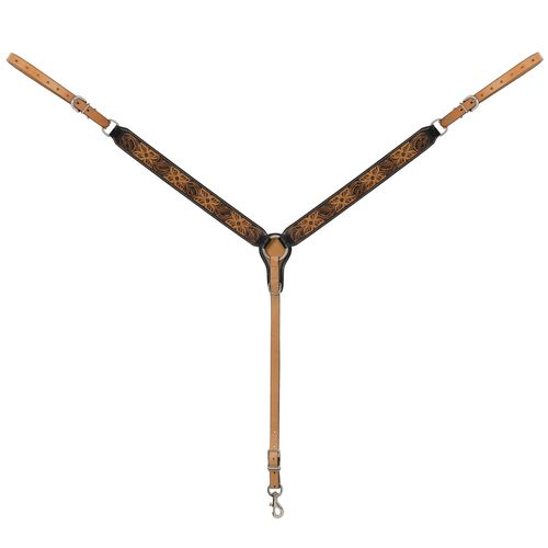 Weaver Turquoise Cross Floral Tooled Straight Breast Collar - Light Oiled