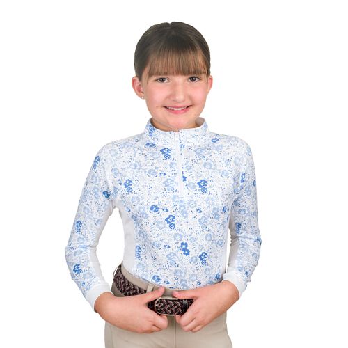 OPENBOX: Ovation Kids' 1/4 Zip Long Sleeve Printed Sun Shirt - Large - White/Mosaic Floral