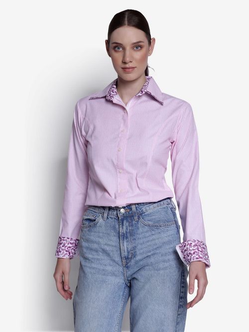 BARGAIN BARN: TuffRider Women's Adey Double Collar Shirt - X Small - Pink Check