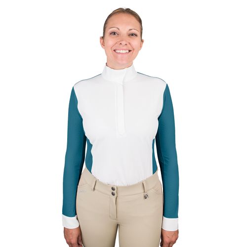 BARGAIN BARN: Romfh Women's Classic Long Sleeve Show Shirt - XX Large - White/Lagoon