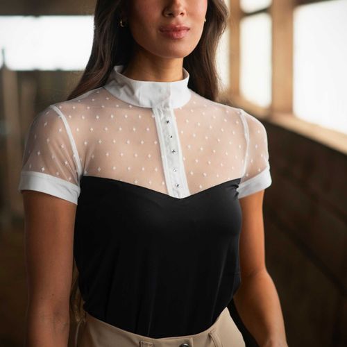 OPENBOX: Dapplebay Women's Shine On Short Sleeve Show Top - Medium - Black/White