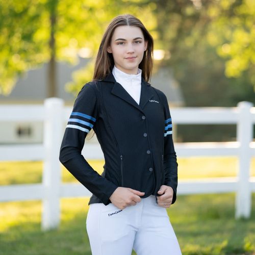 OPENBOX: Equine Couture Women's EquiVent Gradient Show Coat w/Arm Stripes - Small - Black/Blue