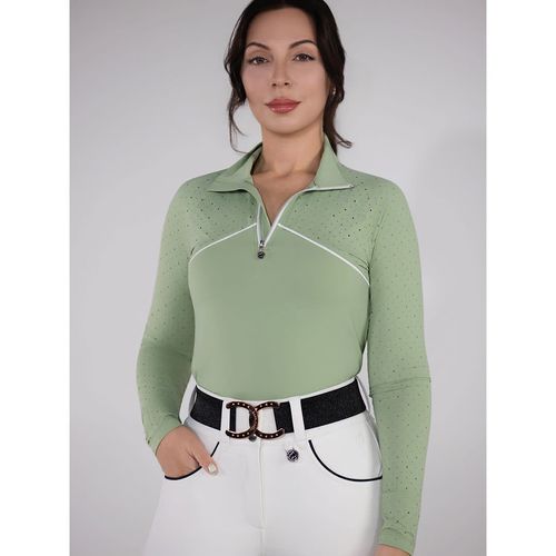 Dapplebay Women's 1/4 Zip Aircut Long Sleeve Riding Top - Sage