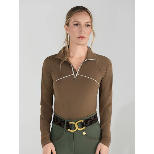 Dapplebay Women's 1/4 Zip Aircut Long Sleeve Riding Top - Chestnut