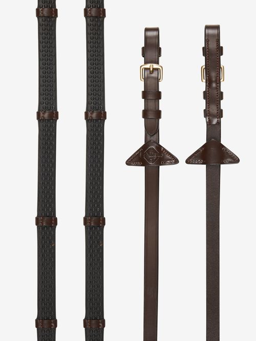 LeMieux Soft Rubber Reins w/Stoppers - Havana/Brass