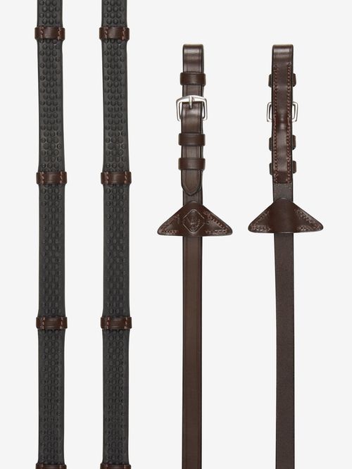 LeMieux Soft Rubber Reins w/Stoppers - Havana/Silver