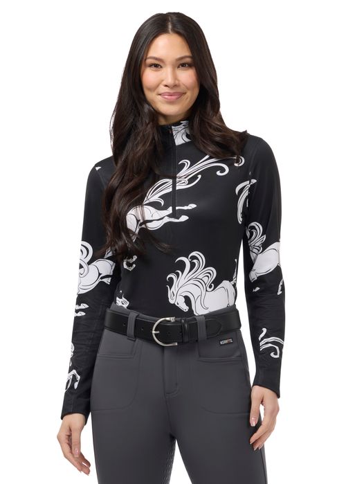 Kerrits Women's In The Zone Coolcore Long Sleeve Shirt - Black Horse Whimsy