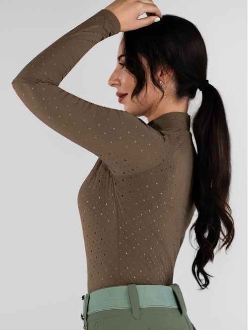 OPENBOX: Dapplebay Women's Aircut Mock Neck Long Sleeve Top - X Small - Chestnut