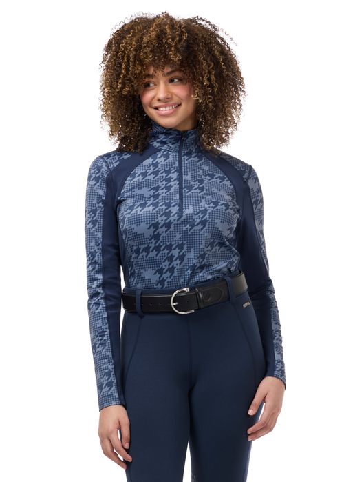 Kerrits Women's Traverse Quarter Zip Fleece Tech Top - Dusty Blue Houndstooth