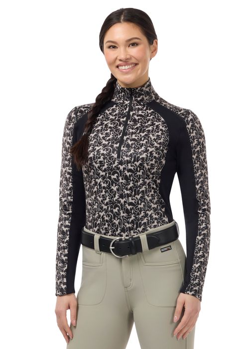 Kerrits Women's Traverse Quarter Zip Fleece Tech Top - Black Wrought Iron Horses