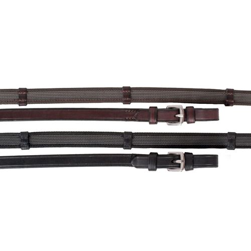 BARGAIN BARN: Nunn Finer Sure Grip Reins w/Leather Hand Stops - 5/8in x 58in - Black