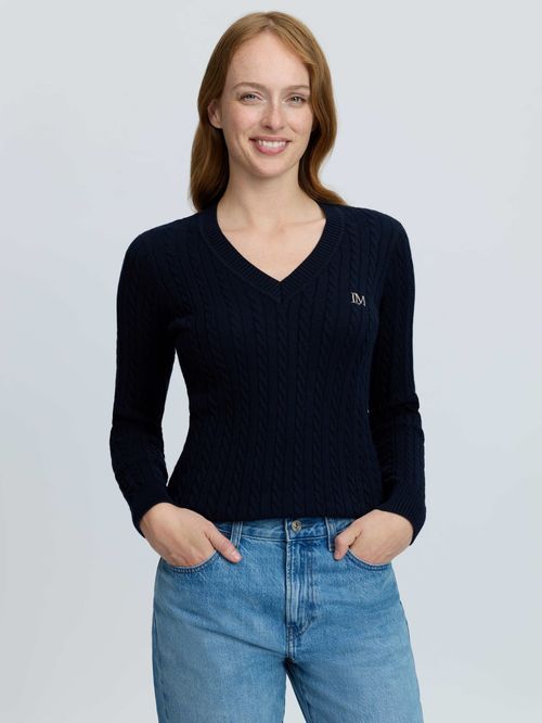 LeMieux Women's Carla Cable V-Neck Knit Jumper - Navy
