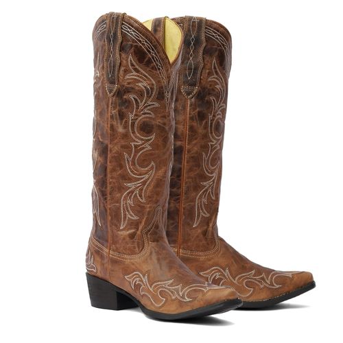TuffRider Women's Cody Embroidered Leather Snip Toe Western Boots - Brown