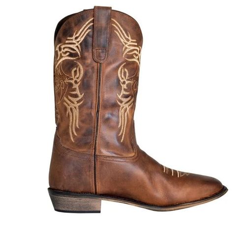 TuffRider Men's Lamar Leather Contrast Stitched Wide Square Toe Western Boots - Brown