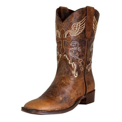 TuffRider Kids' Youth Sequoia Cross & Wing Embroidered Square Toe Western Boots - Brown