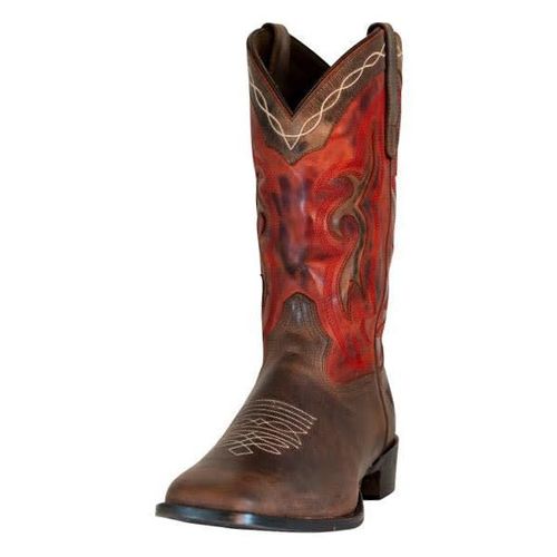 TuffRider Men's Mammoth Leather Distressed & Embroidered Square Toe Western Boots - Brown