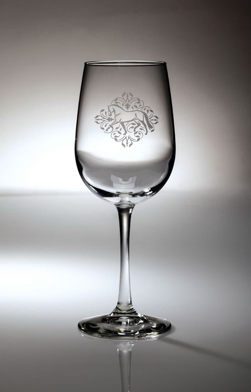 Kelley and Company Floral Etched Equestrian Wine Glass - Dressage